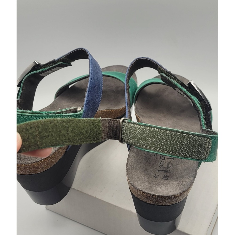 Naot Alpha Blue Green Leather Wedge Sandals Size 9 (EU 40) Comfort Strappy Shoes - Picture 9 of 12